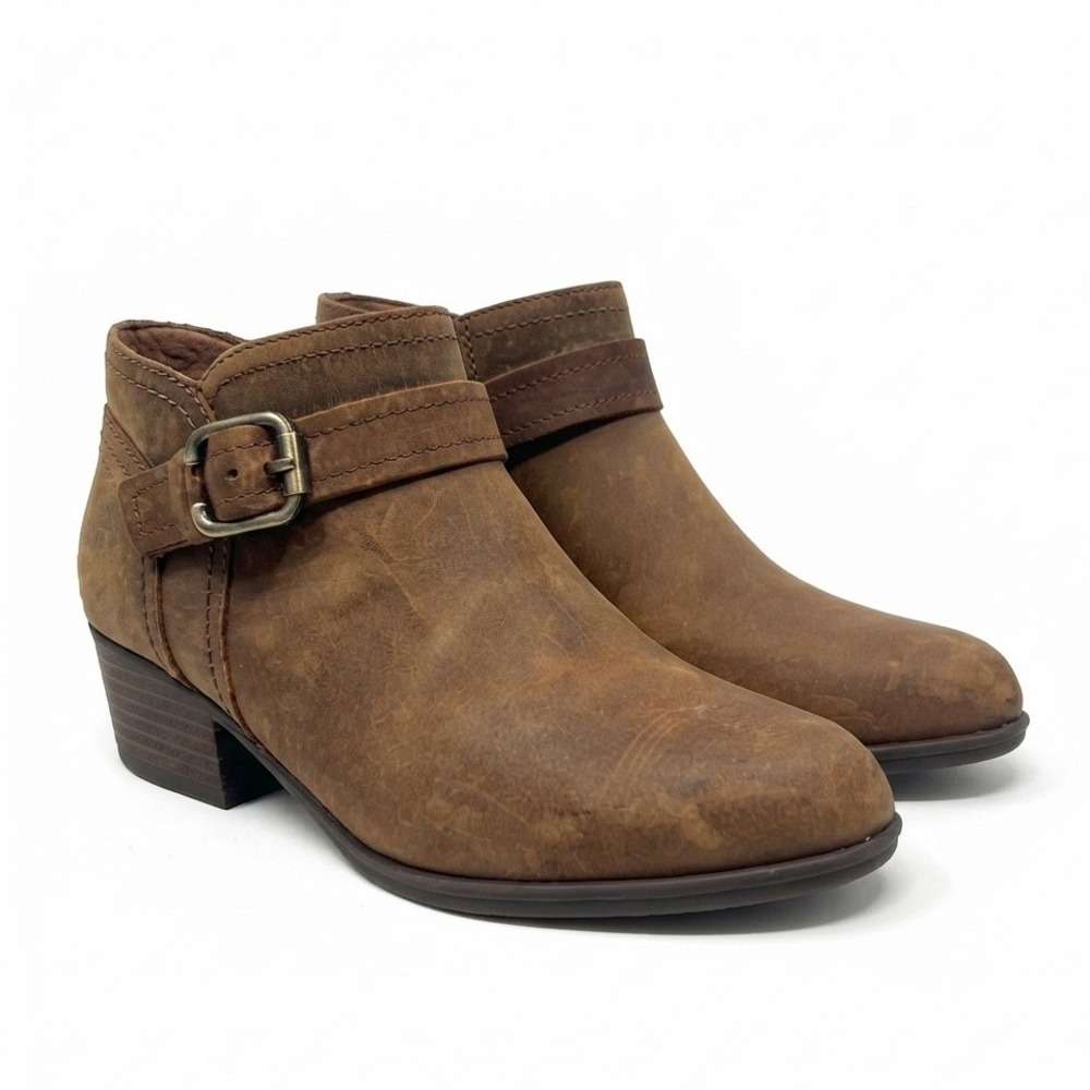 Clarks Adreena Mid Ankle Boots Womens 6 M Brown Leather Buckle Booties